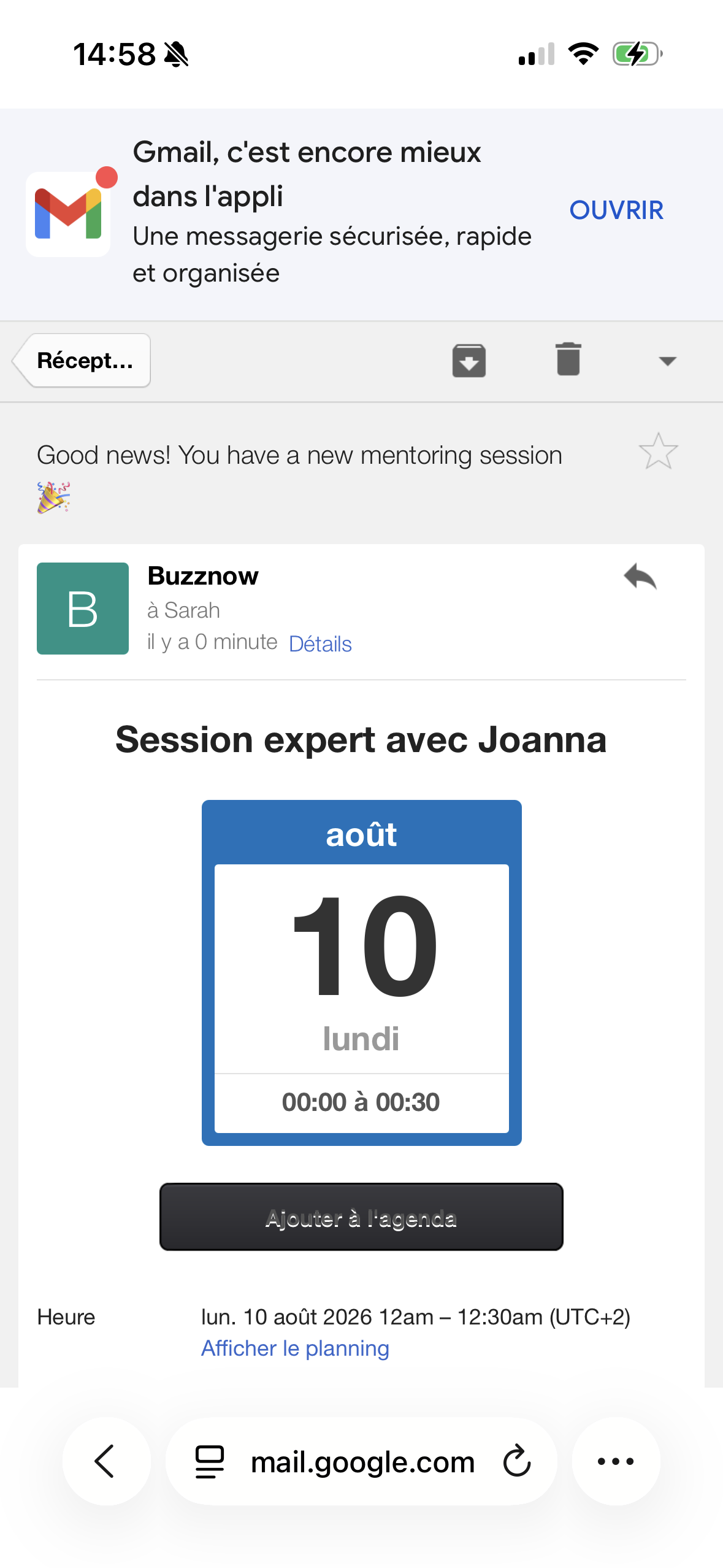 Mentor Schedule Invite Email