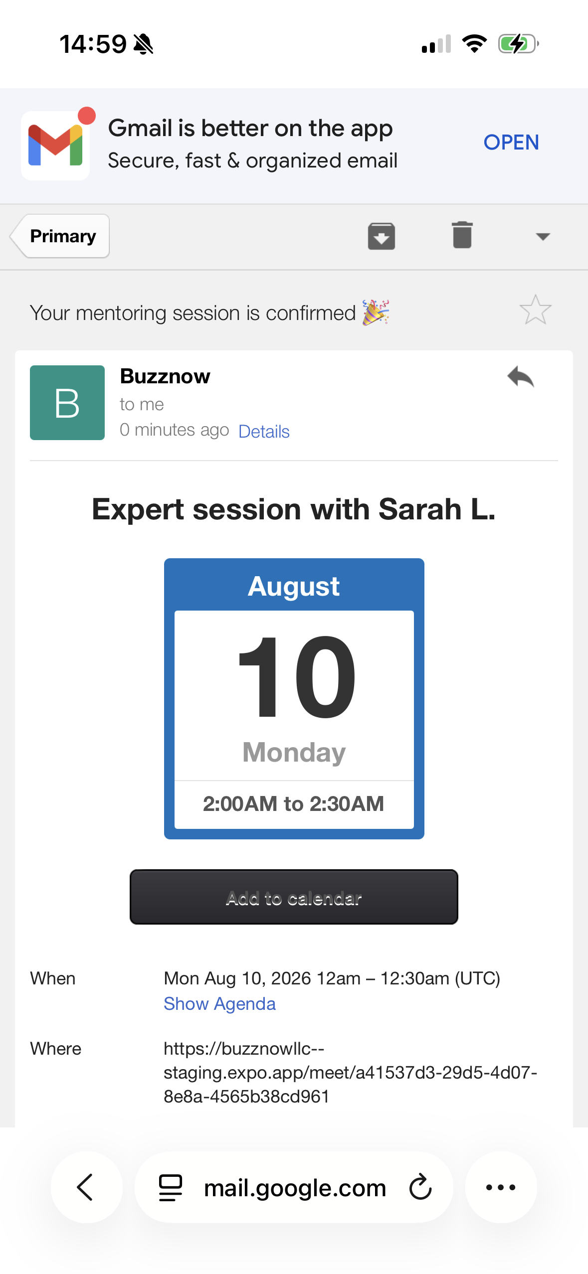 Apprentice Confirmation Email